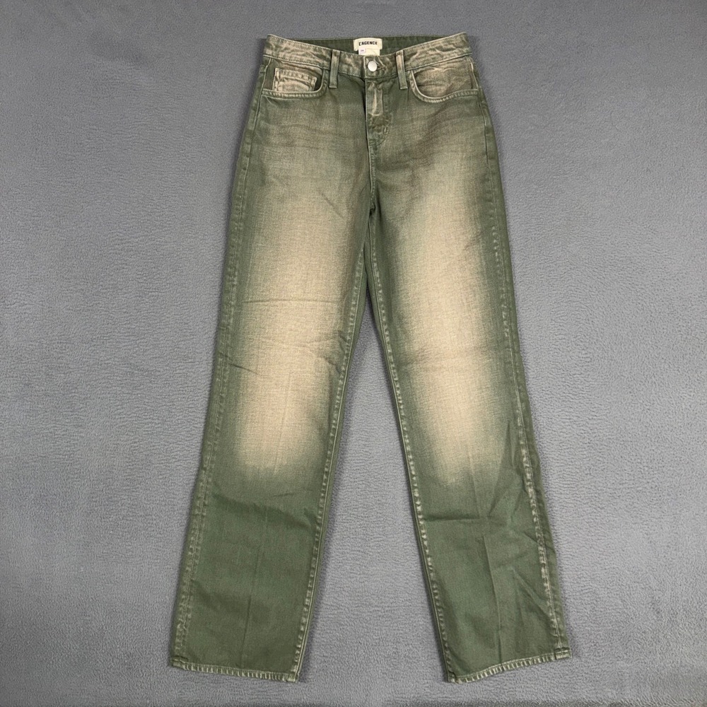 L'AGENCE Jeans Womens 24 (Fit 26) Jade Green Straight Jones Stovepipe Denim New